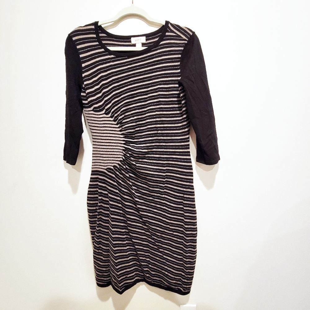 LOFT Sweater Dress Camel & Black Sunburst